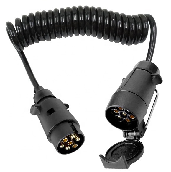 拖车延长电缆7针适配器螺旋电缆7针拖车插座至7针插头