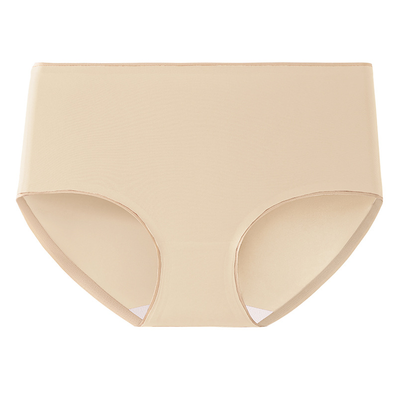 Ropa interior de color sólido simple, seda de hielo para mujer, cintura media sin costuras, entrepierna antibacteriana de verano, ropa interior de entrepierna de algodón puro, pantalones de cadera para mujer