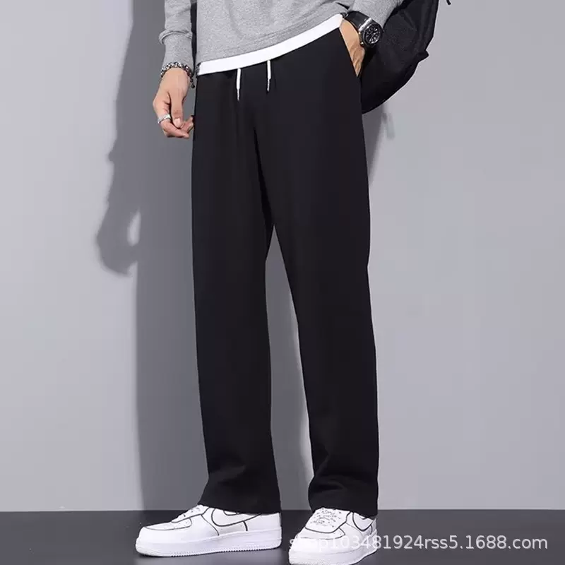 春秋卫裤男重磅纯棉休闲运动长裤子男垂感直筒弹力纯色现货外贸裤