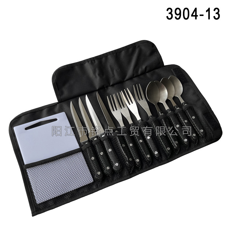 13-Piece Tableware Set, Knife, Fork and Spoon 4-Person Set for Cutting Fruit, Plastic Cutting Board, Outdoor Camping Style Tableware Set