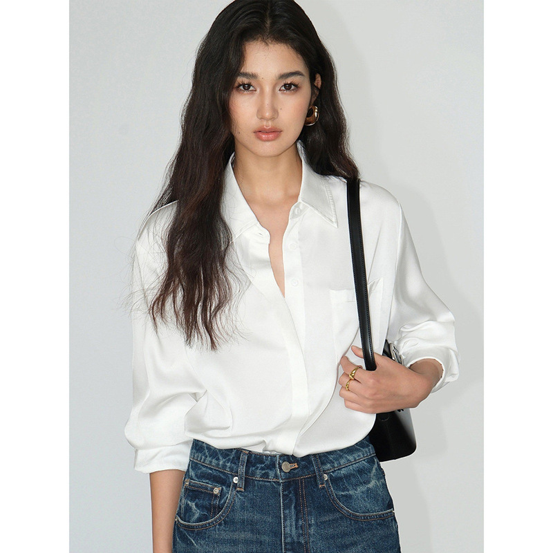 【Jomi】High-End Satin Long-Sleeved Shirt for Women, New Style Loose-Fitting Shirt with a Unique Design, Niche Top