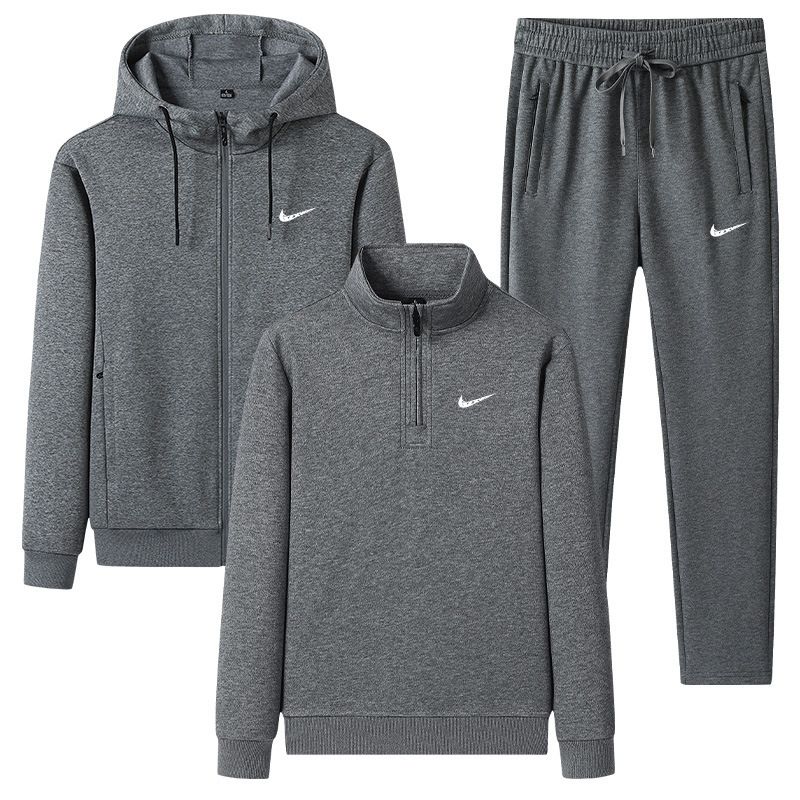 New cross-border 2026 spring/autumn sports suit for men, breathable Chinese cotton, loose casual sweatshirt and sweatpants three-piece set