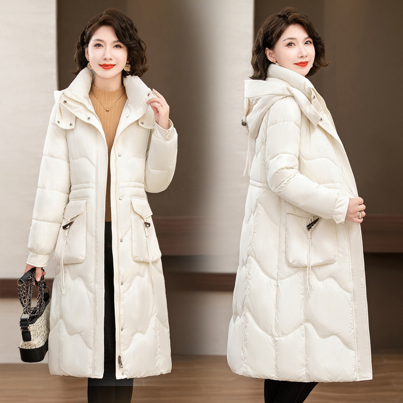 Ropa de algodón para mujeres de mediano largo 2025 invierno extranjero sobre la rodilla ropa de algodón coreana gruesa abrigo de madres de mediana edad grande