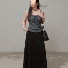 巨鹿工作室微胖mm韩系松弛感条纹吊带气质开衫高腰半裙大码套装女
