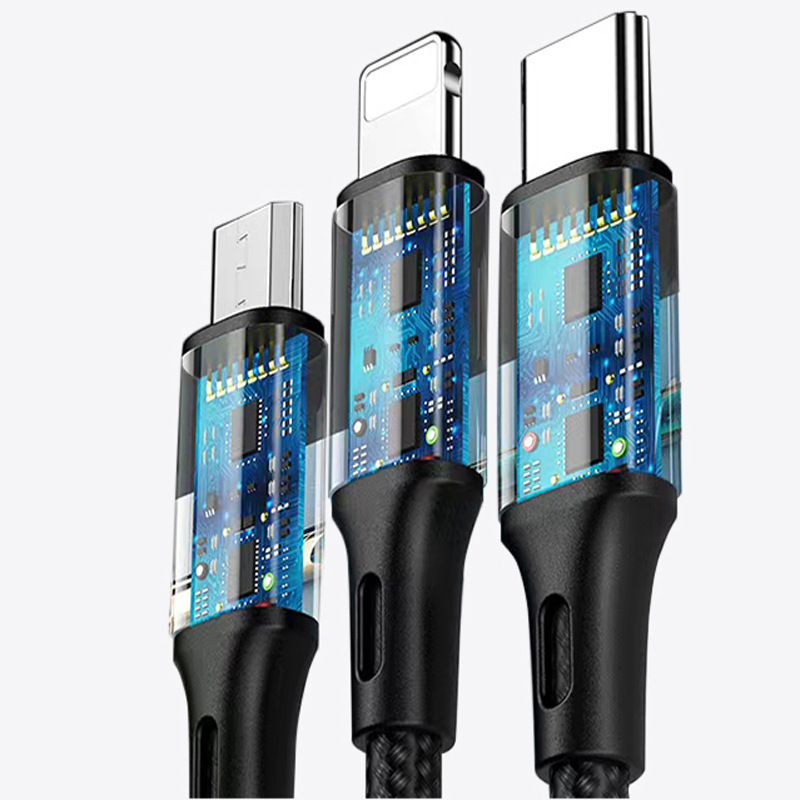 一モップ三純銅線急速充電データ線携帯電話充電線編組線アンドロイドtype-c三合一充電線|undefined