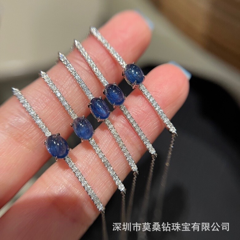 New 18K Gold Inlaid with Natural Diamonds and Sapphire Bracelet, Ins Style, Fresh and Simple Style