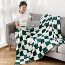 午睡毯雪尼尔毛毯ins单人棋盘格黑白格子盖毯空调毯简约北欧时尚