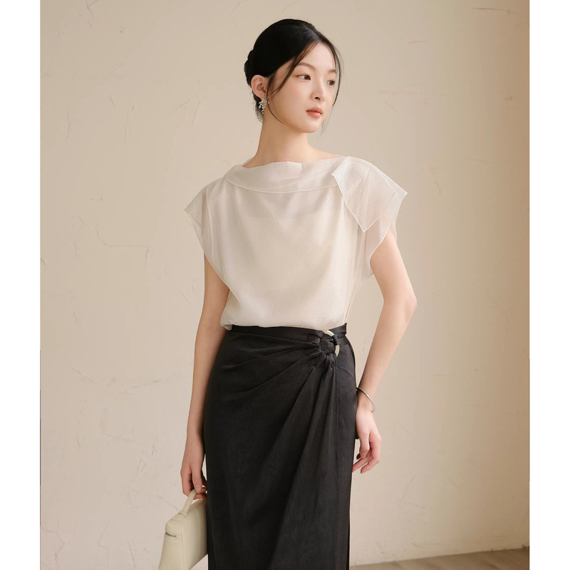 White Mesh Top for Women, Summer Irregular High-End New Style Commuter Shirt, Stylish and Elegant Blouse for Women