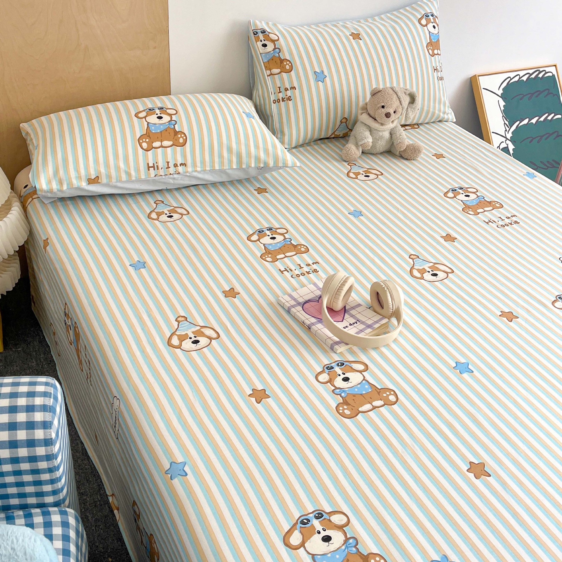 2025 nuevo estilo sábana de algodón puro pieza individual 100 algodón verano dormitorio niños sábana individual funda de almohada doble traje de tres piezas 3