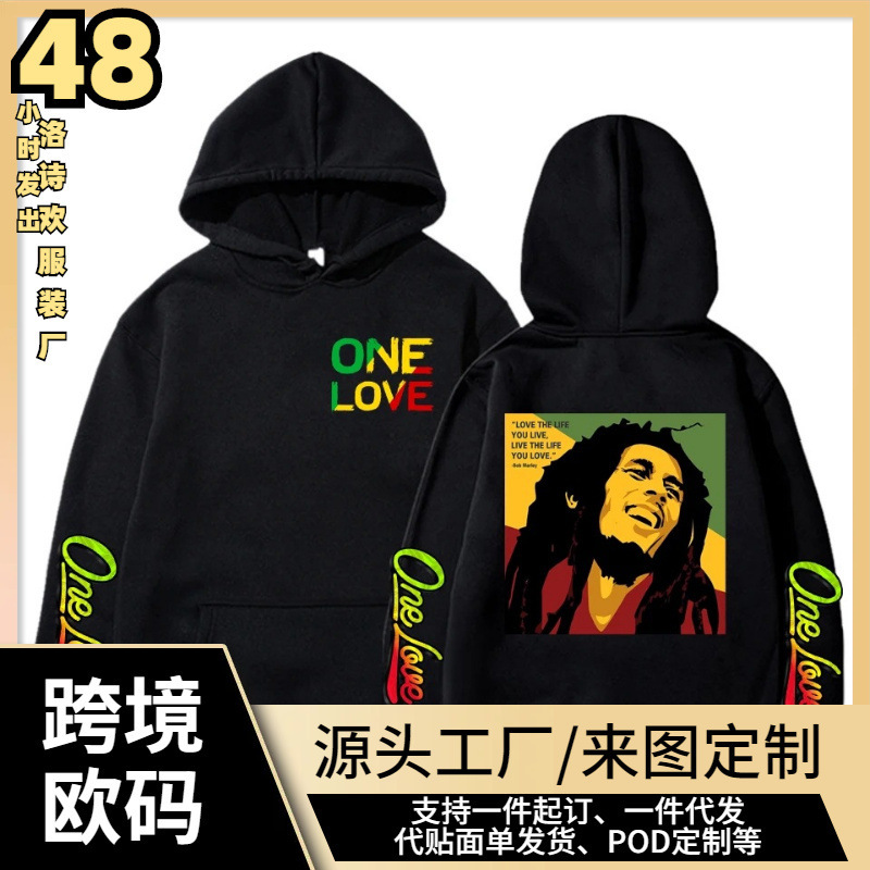 Rapper Bob Marley Hoodie Print Legendary Reggae One Love Hoodie Gothic Sweatshirt for Men and Women