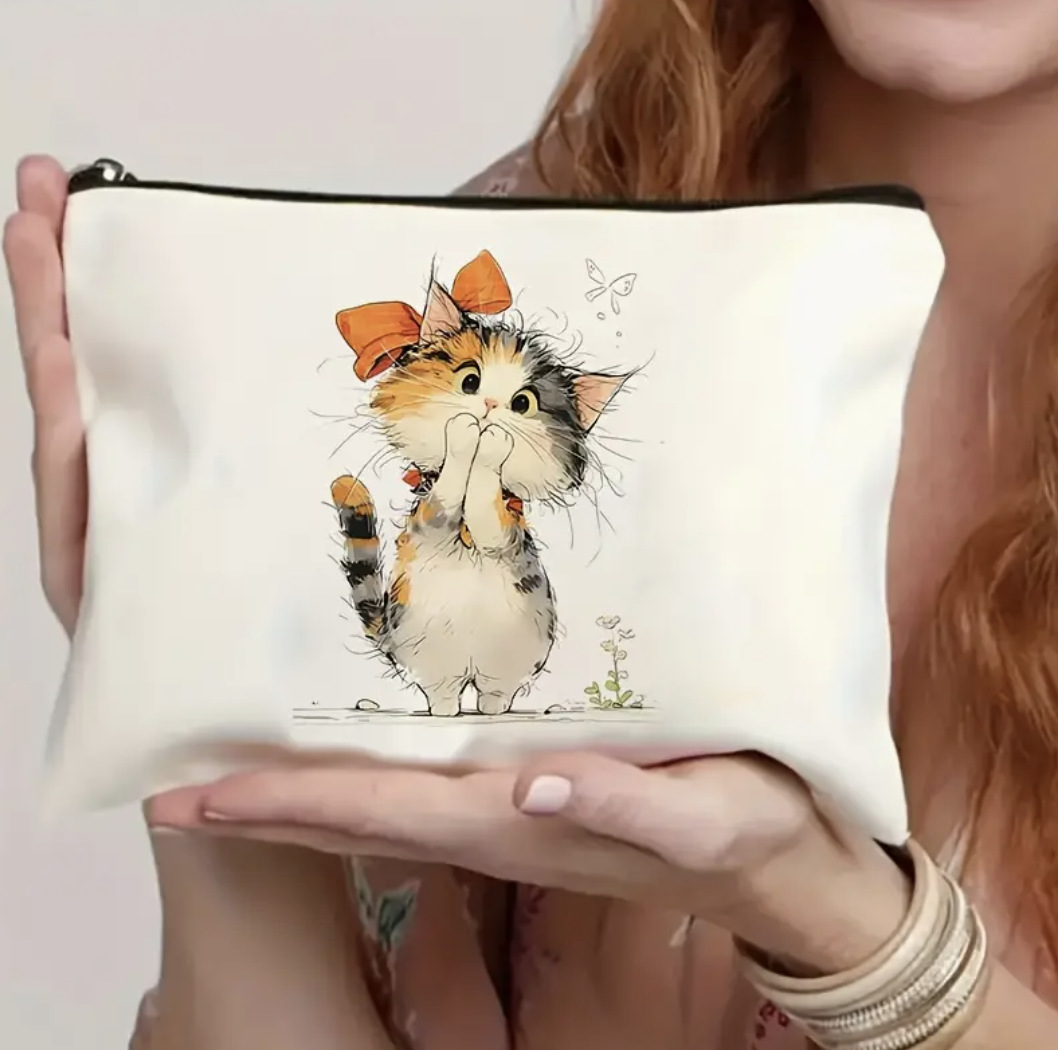 Amazon Cross-border algodón y lino bolsa de lavado impresa de doble cara bolsa de almacenamiento bolsa de accesorios para gatos con lazo de gran capacidad