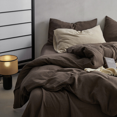 A-type 100% cotton crepe fabric baby-grade ultra-soft double-layer cotton meets Maillard monochrome set of four bedding sets