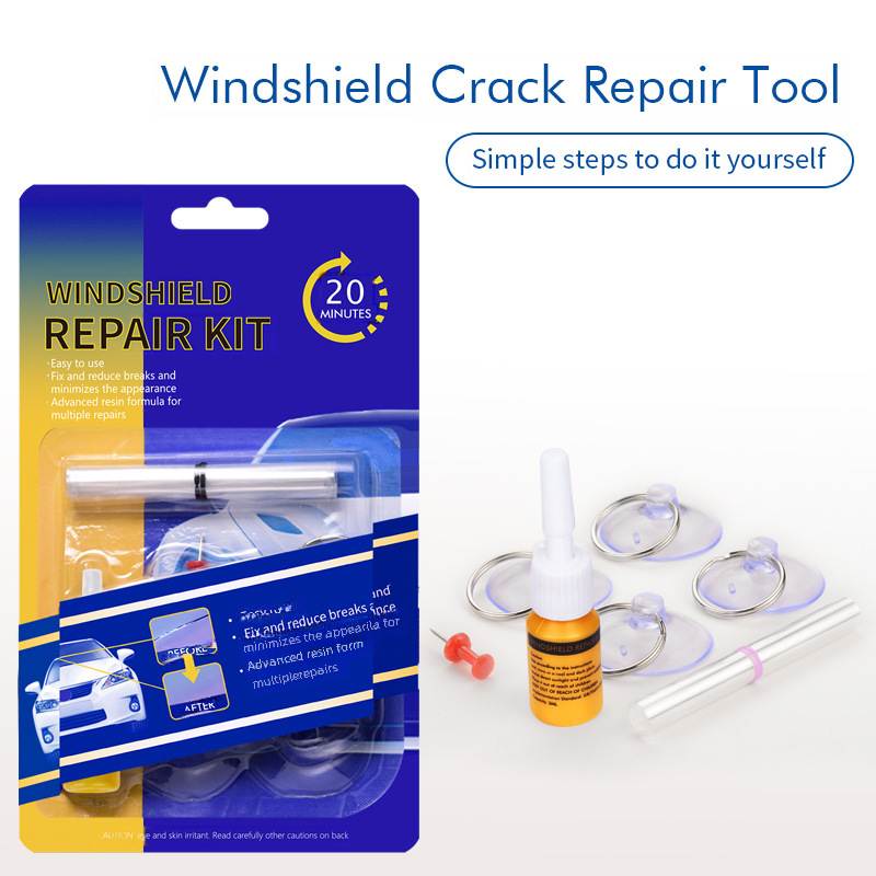 Car Front Windshield Glass Repair Kit with Crack Repair Tool and Windshield Repair Fluid