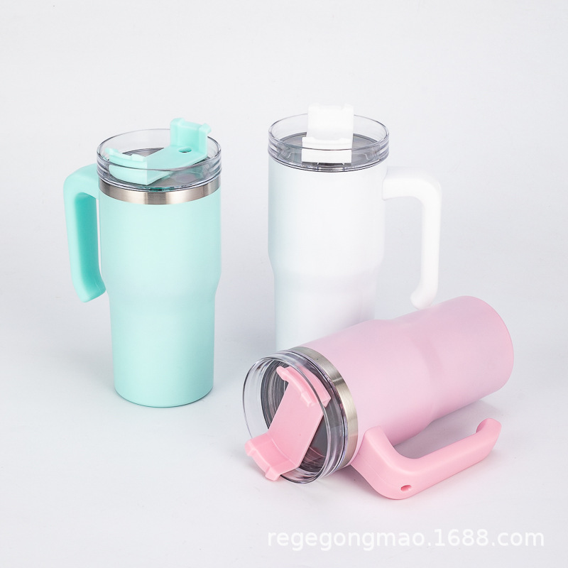 跨境20oz冰霸杯热升华透明盖不锈钢保温杯简约车载汽车杯便携手柄|undefined
