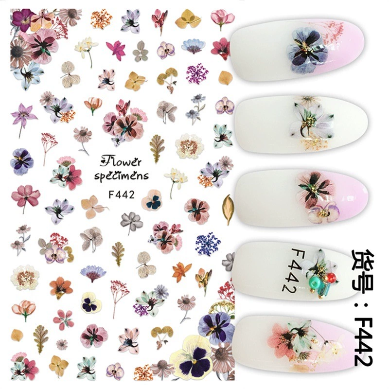 Зарубежные горячие продажи чернил цветок ногтей наклейки розовый светло-голубой ногтей наклейки имитация чернил Национальный Стиль ногтей наклейки оптом