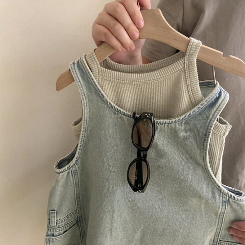 Girls' new summer versatile cute solid color vest 2025 trendy and fashionable denim vest dress two-piece set