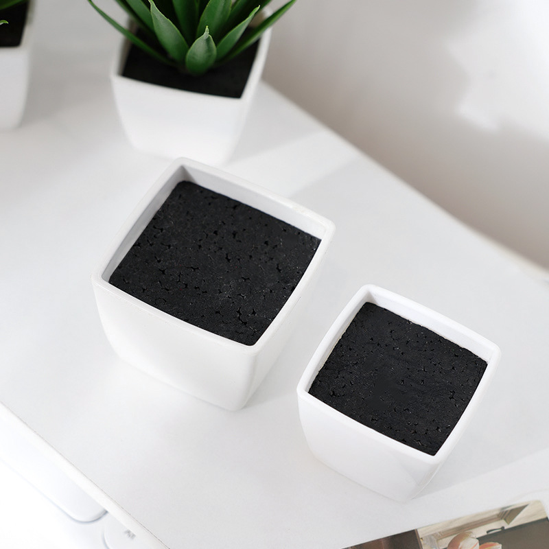 Flores de imitación de plantas de plástico maceta mini falsa maceta de plástico no agujero de fuga de agua pequeña maceta cuadrada blanca