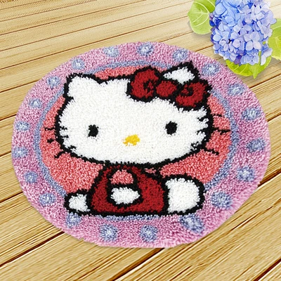Wool Embroidery Floor Mat Crochet Embroidery | Avtomobil döşəmə paspasları - zd027-kitty-38cm-white-net-cross