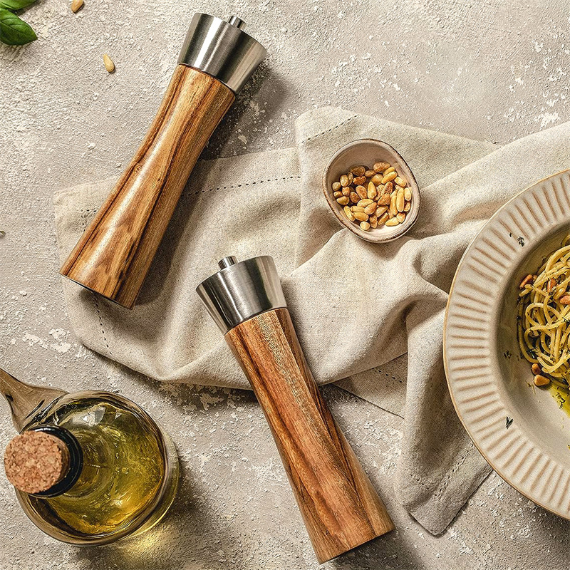 Molinillo de acero inoxidable Acacia madera pimienta molino Pimienta Sal mar molinillo multiusos condimentos botella cocina herramienta de molienda