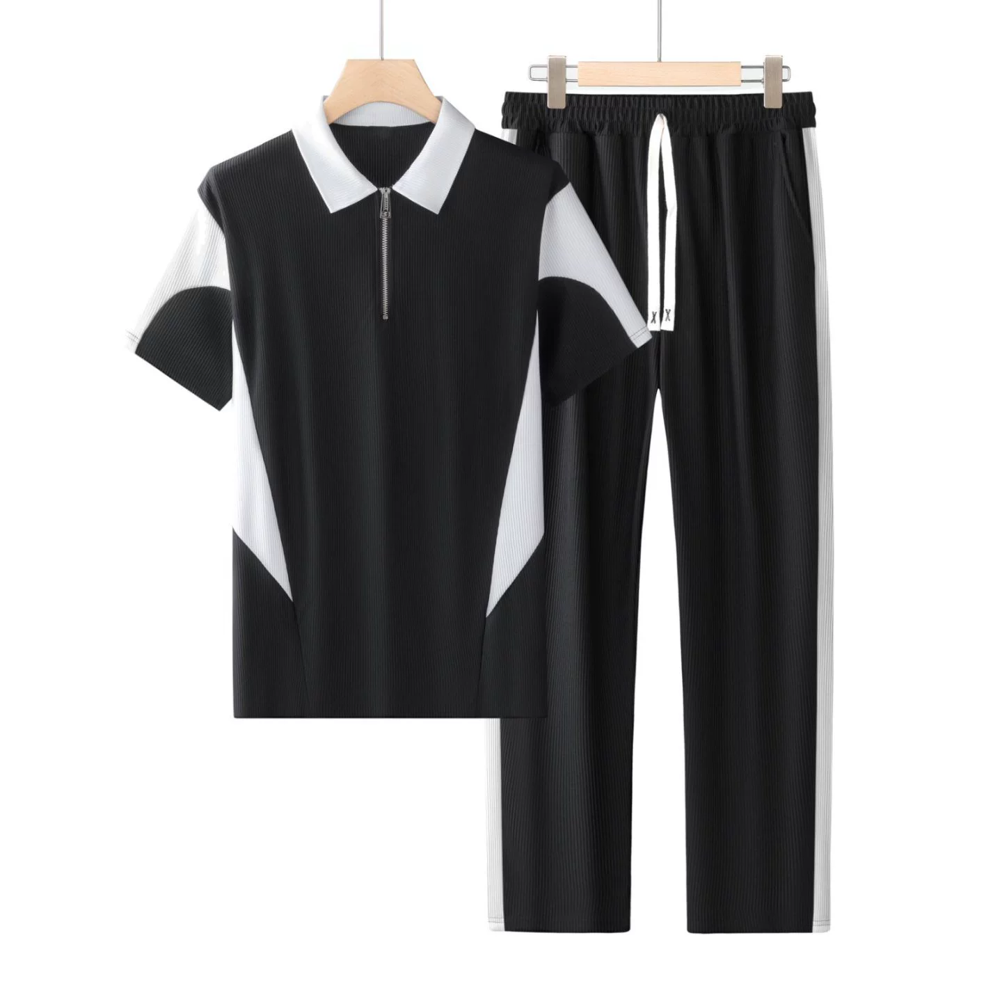 Новая рубашка-поло с застежкой-молнией на половину, костюм с лацканами, повседневный модный студенческий молодежный летний костюм в кампусном стиле