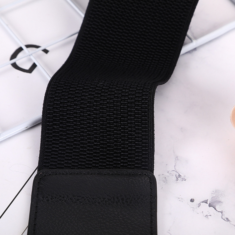 Cinturón elástico ancho con hebilla decorativa de moda informal para mujer, cinturón de vestir con chaqueta de plumas_voghion.com