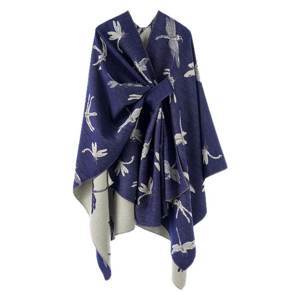 Otoño y invierno sensación de atmósfera versátil nuevo modelo libélula jacquard chal de mujeres de otoño sensación de viento nacional abrigo chal
