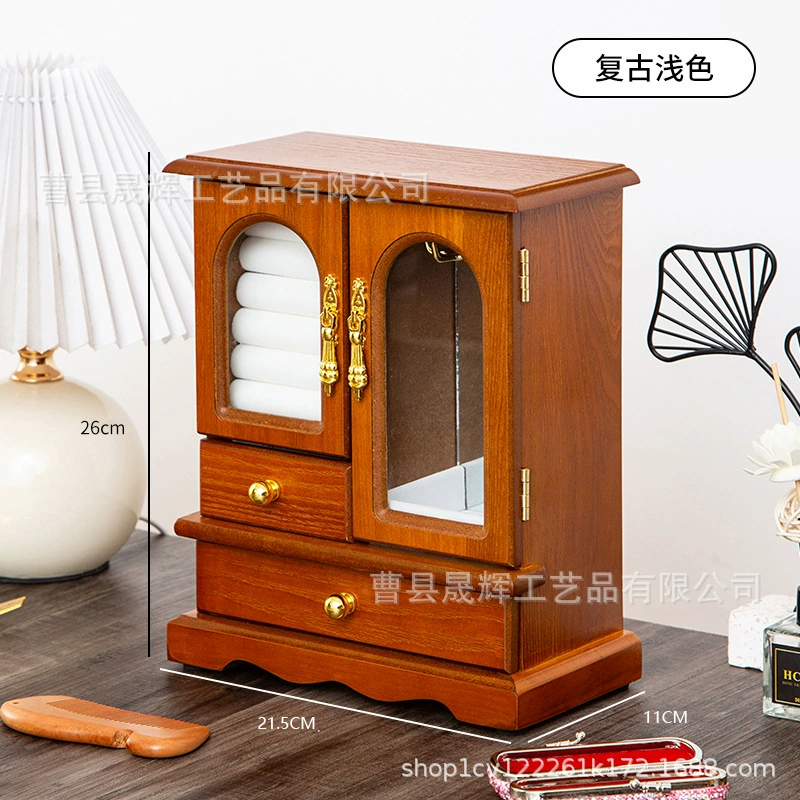 Retro storage system, antique storage box, necklace, ring, earrings, jewelry, wooden sophisticated accessory, light luxury style