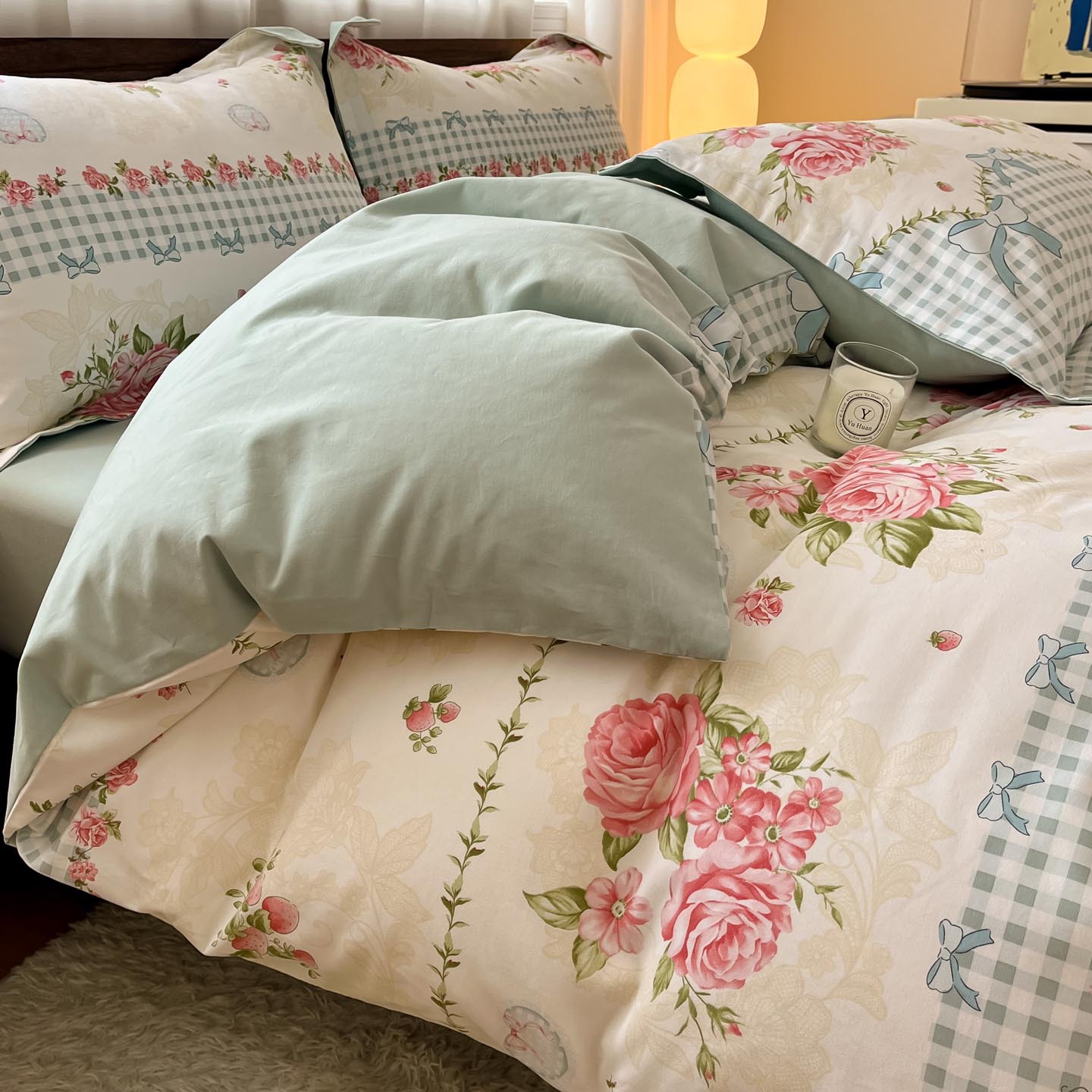 Algodón grueso de cuatro piezas, sábanas de algodón lavado con agua, dormitorios de estudiantes, tres piezas