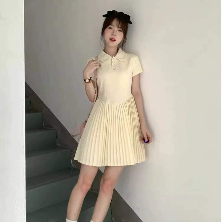 Маленькая Академия кукольный воротник с плиссированной короткой юбкой с тонкой талией, французское сладкое платье с короткими рукавами