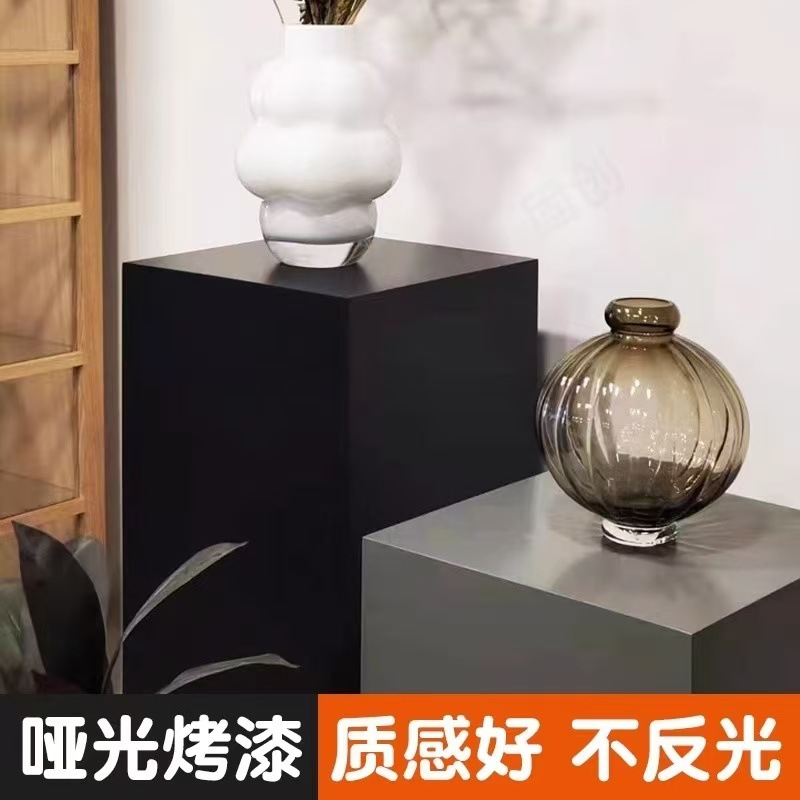 展示台黑色烤漆方形立柱底座雕塑展示柜拍照展会商业展览陈列展台