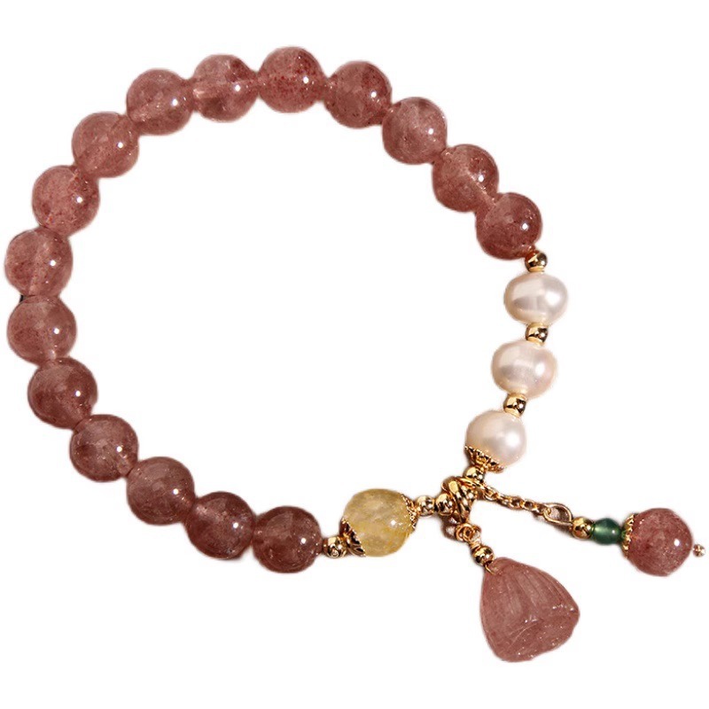 Fabricantes de imitación de fresa cristal de loto colgante pulsera mujeres nicho de polen de melocotón cristal de transporte de riqueza al por mayor