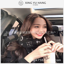 圣诞节日保暖披肩唐嫣同款老花字母毛线羊毛真丝大红色围巾女长条