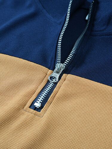 Cross-border new retro British style men's zip long sleeve POLO shirt trendy design sense temperament high-end turtleneck sweater
