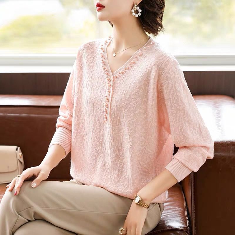 妈妈洋气薄款上衣服中年女装秋装2025新款毛衣中老年春秋针织小衫