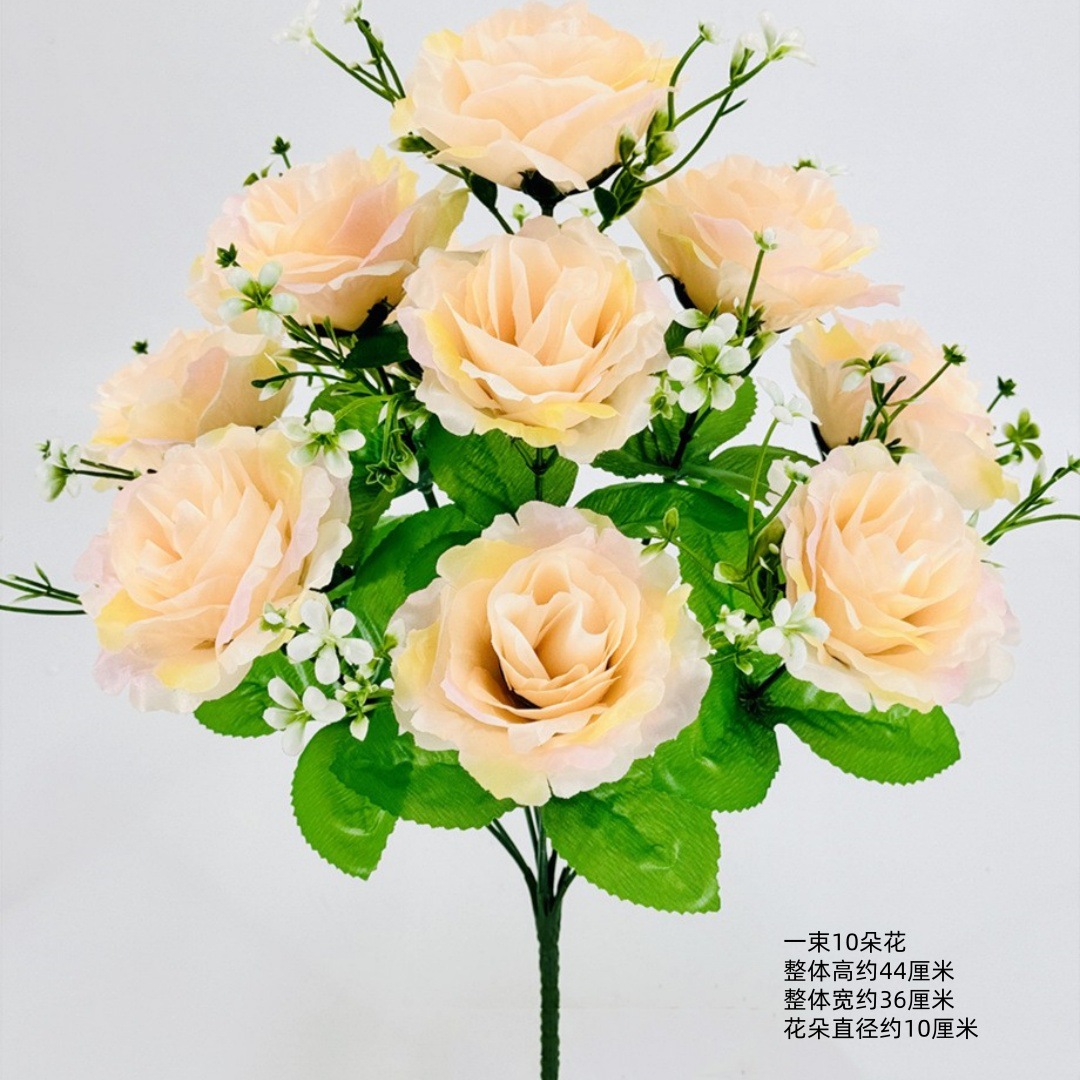 Flores de imitación de 10 flores de alto tallo princesa rosa tela de seda rosa decoración del hogar de alta calidad sala de estar mesa de comedor arreglos de flores