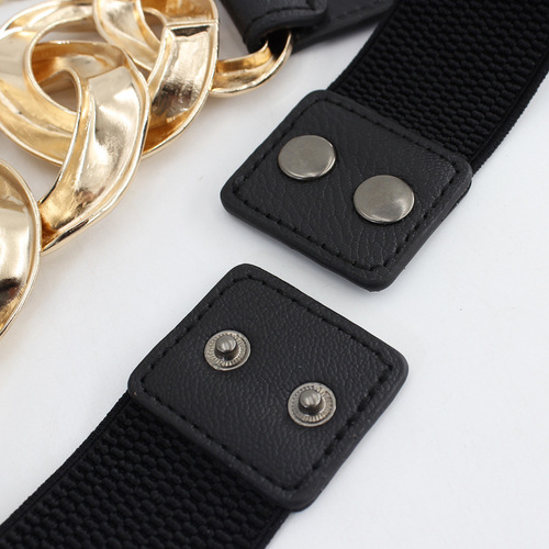 Ladies Fashion European and American Personalized Metal Chain Snap Buttons with Decorative Elastic Elastic Waistbands for Dresses and Coats 2 Styles