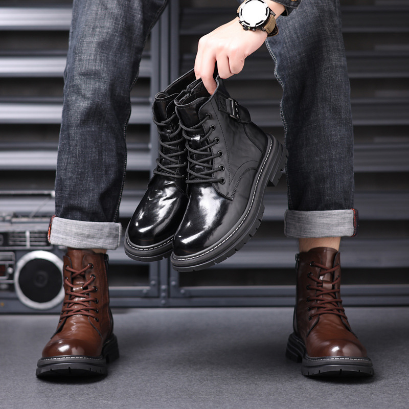 Invierno de los hombres de algodón acolchado zapatos Martin botas de los hombres de cuero genuino de piel de vaca forrado de lana caliente botas de los hombres del todo-fósforo de moda botas de monos botas