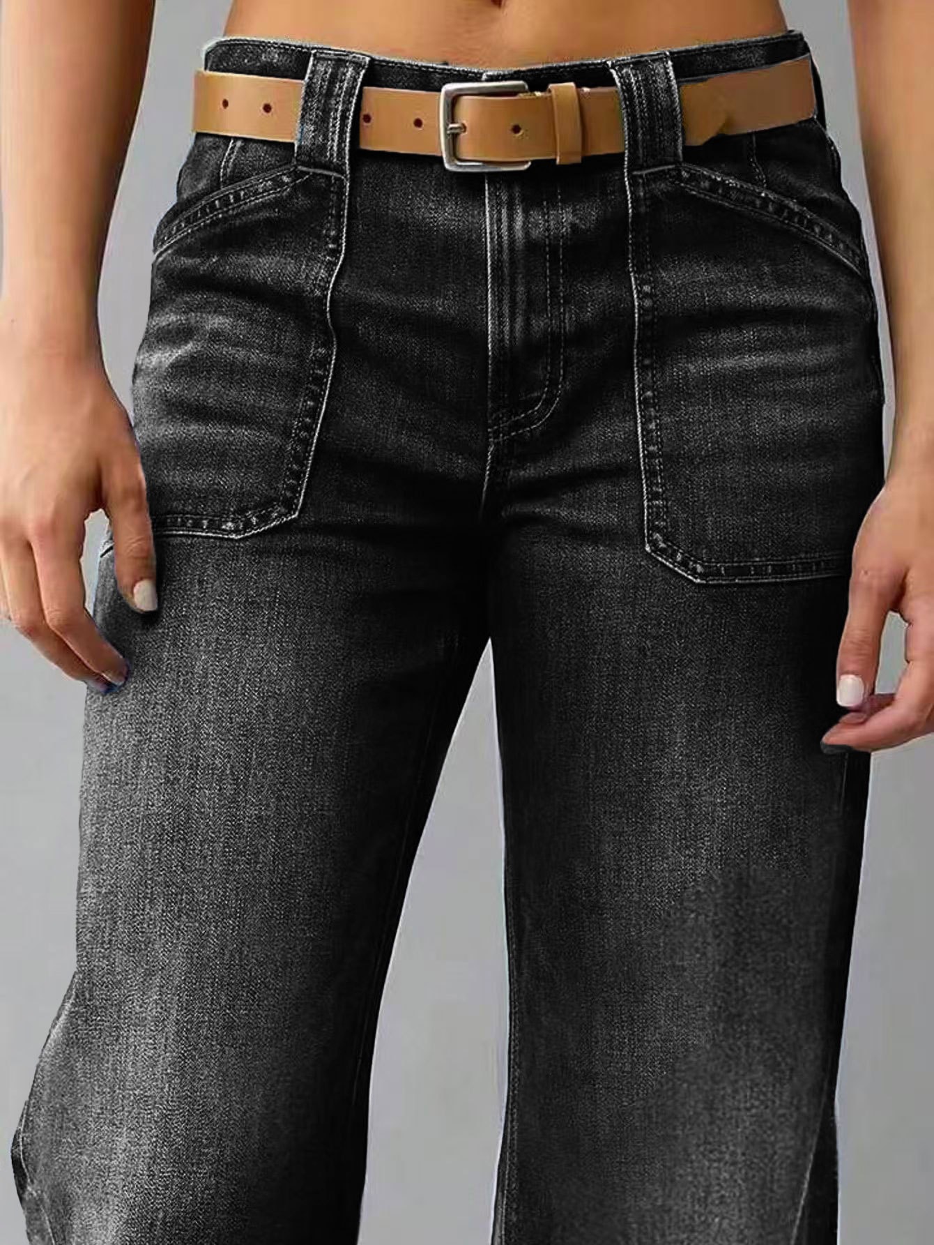 Vintage High-Waisted Straight Leg Jeans For Women – Distressed Hem Relaxed Fit Denim Pants (Dark Blue, Light Blue, Black)_mkmklike.com