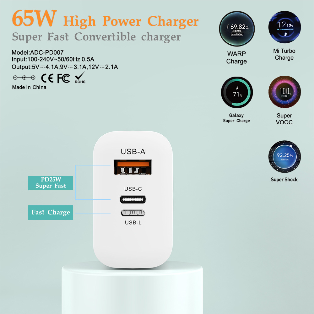 Cargador inverso PD65W para Apple 15/16promax Android Serie Apple modelos explosivos europeos, estadounidenses y británicos