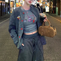 2025韩系设计感温柔刺绣针织开衫女秋季宽松毛衣外套洋气上衣