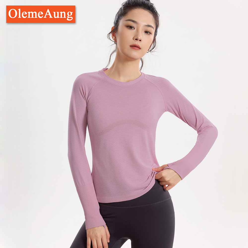 2025 New Yoga Wear Right Shoulder Tight Slim Round Neck T-Shirt Long Sleeve High Elastic Running Sports Top Spring