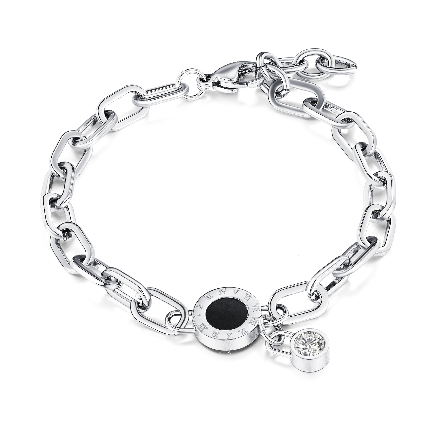 De moda en línea celebridad romana digital diamante pulsera marca de moda Rosa chapado en oro de titanio de acero de las mujeres pulsera de moda pulsera de la joyería