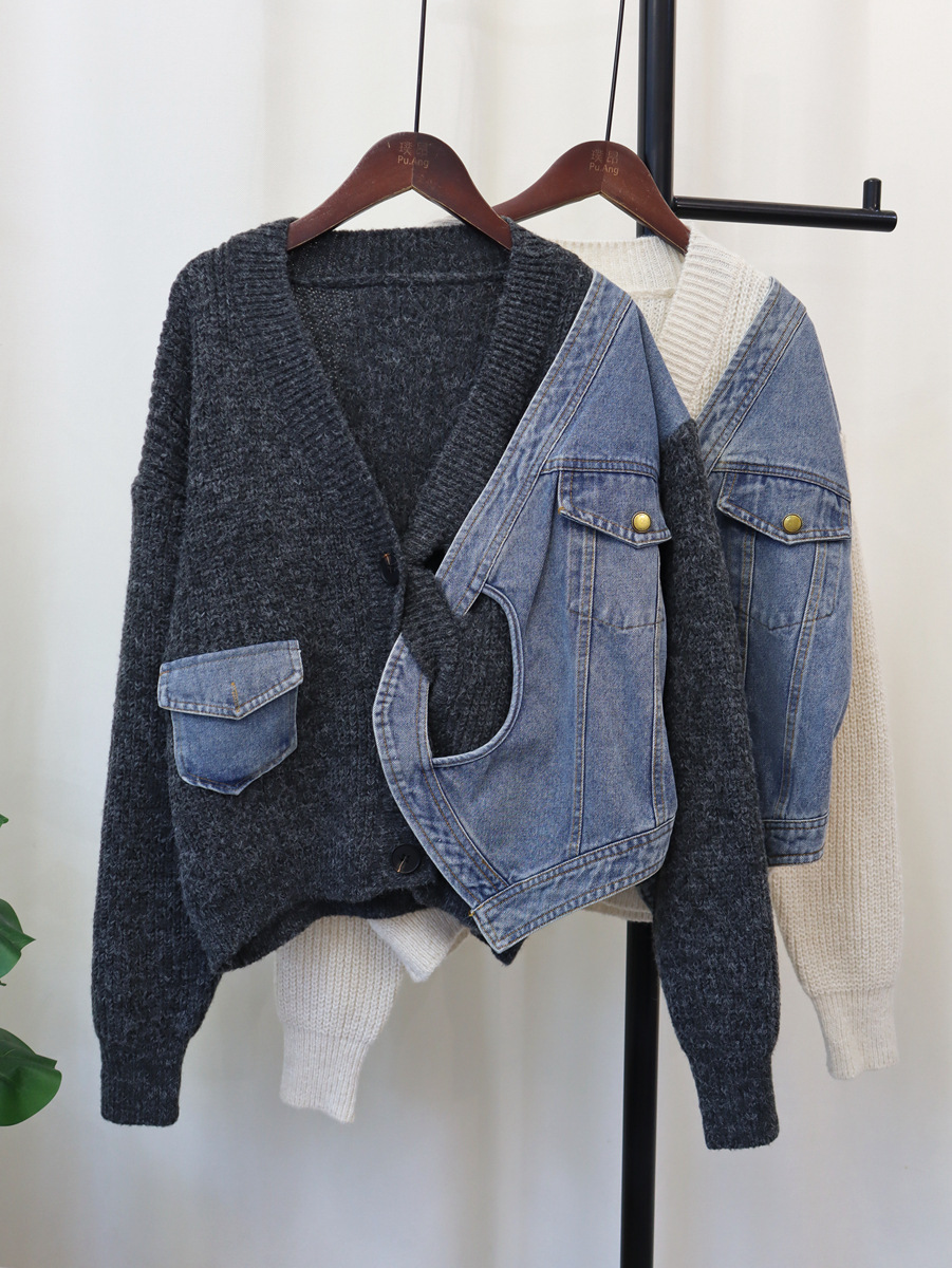 Demi-season denim design cardigan