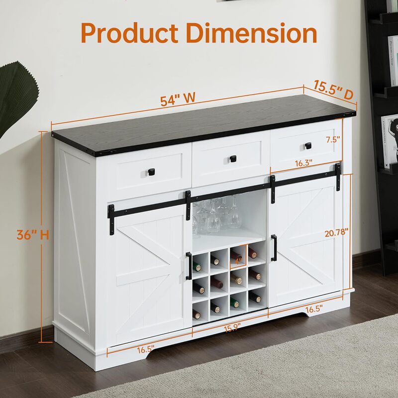 Cross-border Special Supply Board Structure Sideboard Barn Door Wine Cabinet Storage Cabinet with Drawer Restaurant Furniture Storage Cabinet