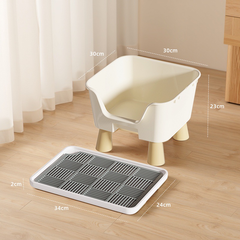 높이 증가 및 고양이 모래 매트가 있는 작은 황백색