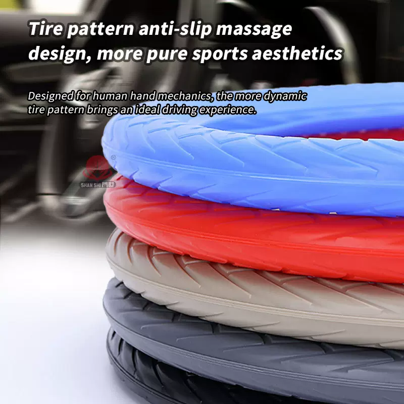 闪世 硅胶汽车方向把套耐磨防滑轮胎纹四季通用方向盘套跨境热卖