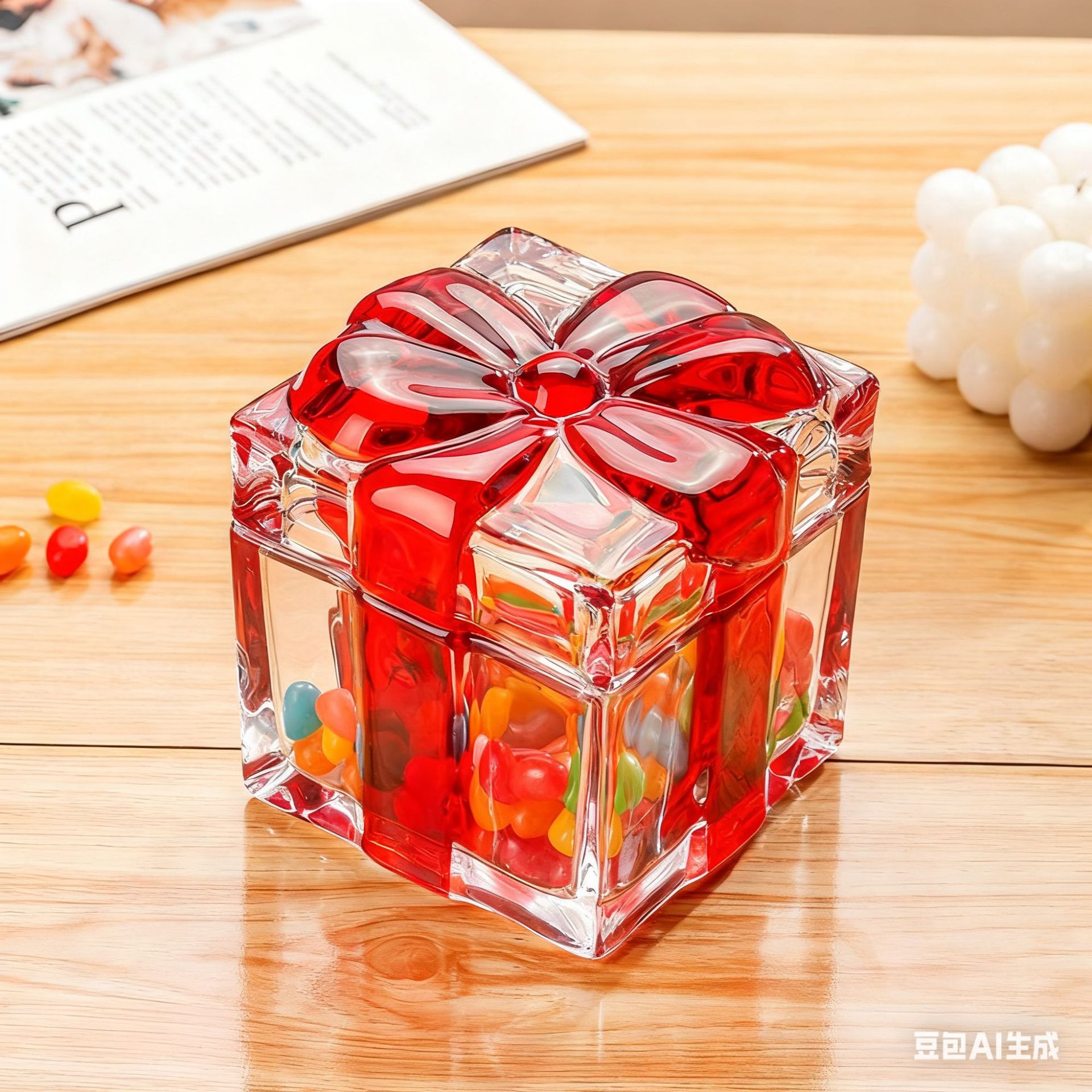 Ins-Style Girly Bowknot Heart-Shaped Glass Jewelry Decorative Box for Home Living Room Nut Snacks Candy Jar with Seal