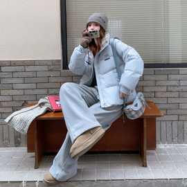 配饺子包拼格纹宽松羽绒服2025