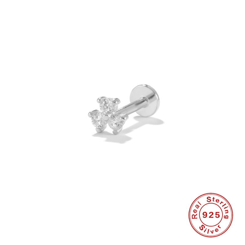 INS estilo simple personalidad de la moda triple diamante s925 plata esterlina 16G hilo cabeza plana piercing cartílago espárragos