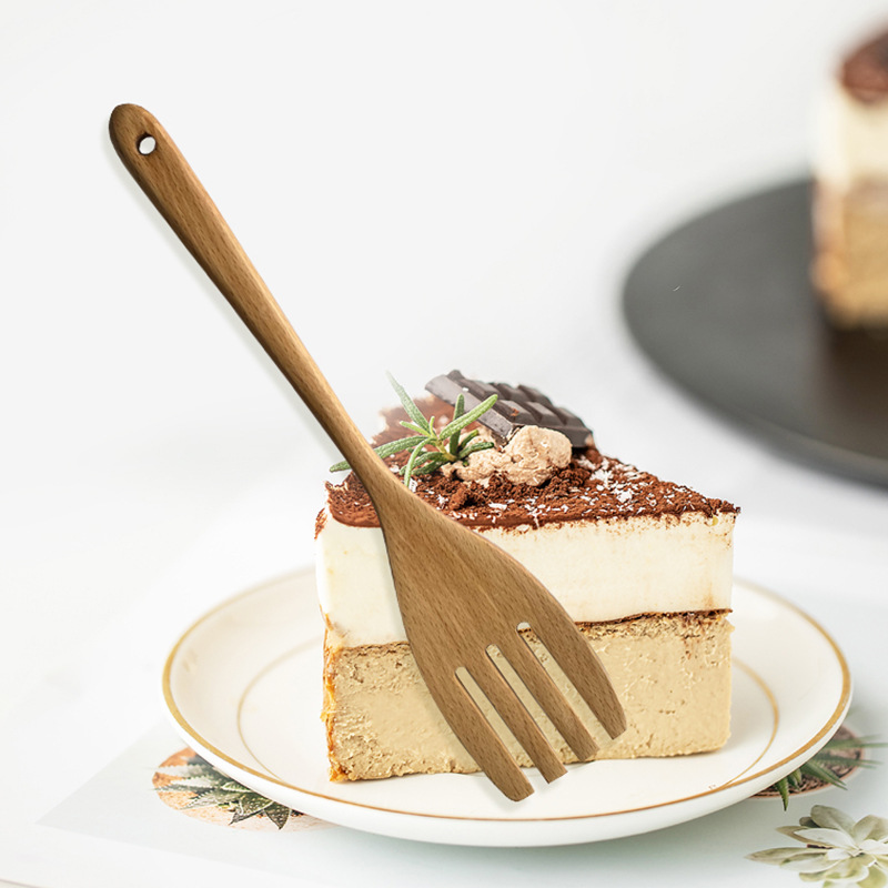 櫸木把手平底木碗長柄木叉小煎鏟漏鏟木彎鏟蛋糕披薩木刀烹飪套裝